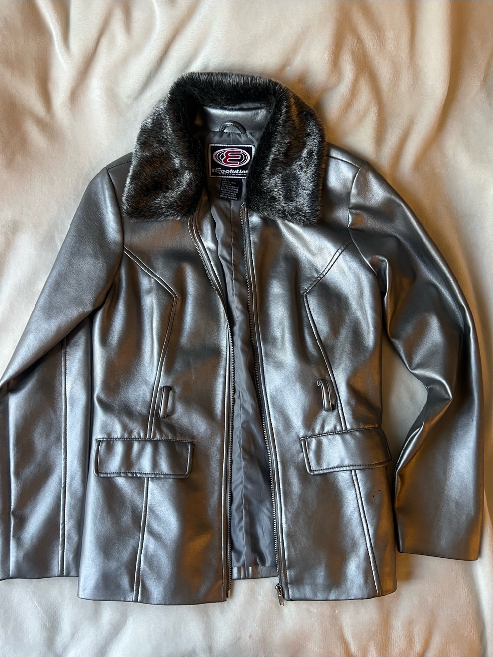 Y2K 90s Cyber Grunge Faux Fur Silver Jacket